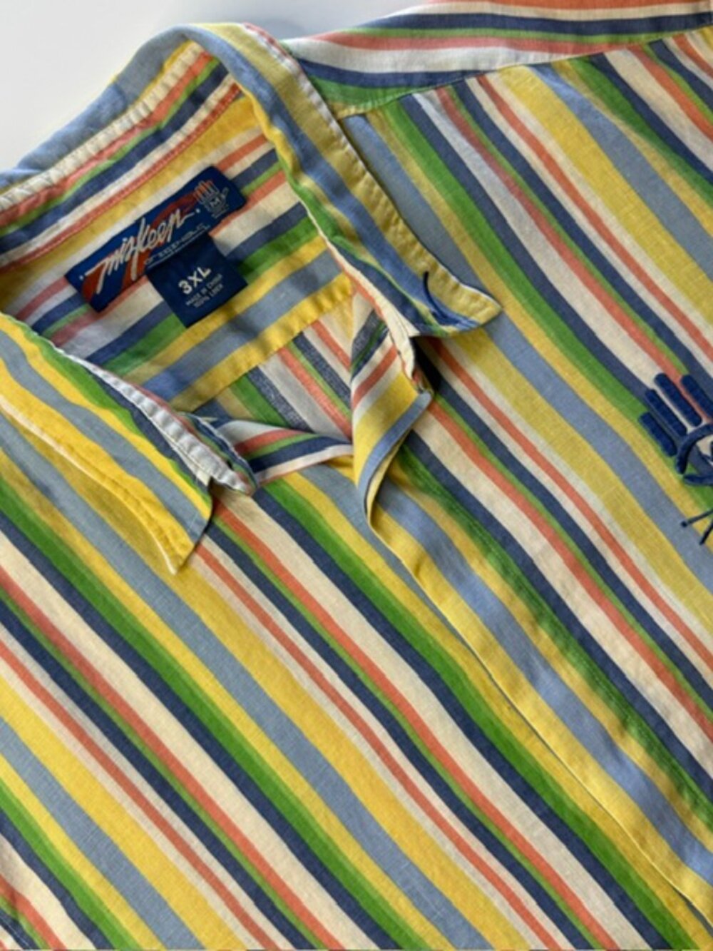 Miskeen Originals Men's Long Sleeve 3XL Button Up Linen Colorful Stripes Shirt